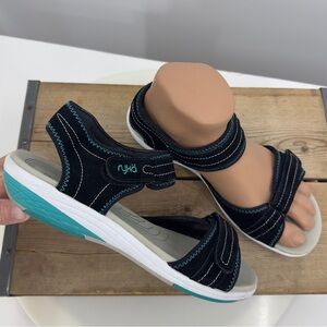 Ryka Tensile Women's 41 Size 9.5 Wide Sandals Black Open Toe Hook Loop Strap VNC